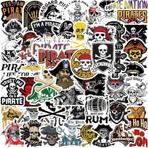 53 PCS Pirate Stickers,Jolly Roger Stickers Decals for Pirate Party,Skull and Crossbones Stickers for Water Bottles,Laptop,Cellphone,Skateboard,Suitcase - Perfect Gifts for Kids,Teens, Adults