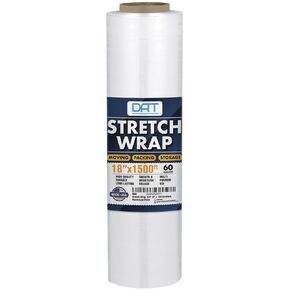 Stretch Wrap, DAT 18" x 1500 ft, 60 Gauge Self Adhering Durable Clear Plastic Shrink Film Roll for Packing, Moving Supplies, Furniture, Warehouse Pallet