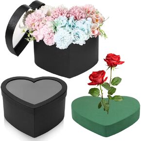 Nuenen Heart Shaped Flower Gift Boxes, Floral Gift Box with Lids Floral Foam Clear Cellophane 9.8 x 9 x 5 Inches for Birthday Wedding Proposal Packaging Arrangements(White)