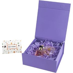 CHARMGIFTBOX Gift Boxes with Lids, 7.4x7.0x3.2 Inch Small Magnetic Purple Gift Box with Ribbon Card, Collapsible Boxes for Birthday Party Bridesmaid Christmas Presents
