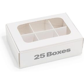 Mini Truffle Boxes - Black | VERY SMALL for 6 Treats - Window and Dividers | 5 x 3.5 x 1.57 Inches | Pack of 25 | Modsy Baking