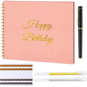 Birthday Guestbook with Pens Stickers Happy Birthday Signature Book 8.3 x 6.5 Inch Black Gold Birthday Guestbook for Birthday Photobooth Photo Strips Scrapbook Birthday Gift Party Supplies