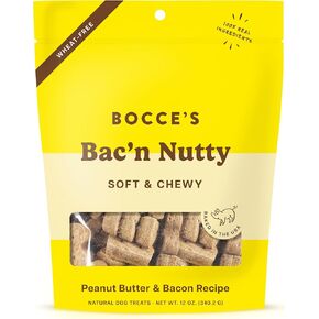 Bocce's Bakery Bac’n Nutty All-Natural Soft & Chewy Dog Treats – PB + Bacon Flavored Wheat-Free Everyday Dog Wellness Cookies – Made with Limited Real Ingredients and Baked in The USA (12 oz Bag)