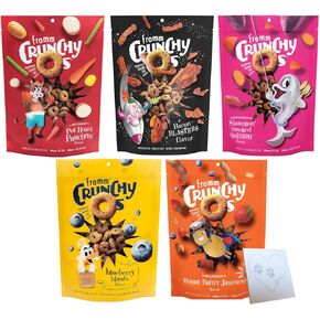 Variety Pack for Fromm-Crunchy O's Premium Crunchy Dog Treats - 5 Delicious Flavors: Peanut Butter, Blueberry, Pot Roast, Bacon, and Salmon (6oz Each, 30oz Total)