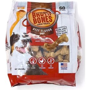 All-Natural Beef Broth Bones Dog Treats. 60 Count. 2.6 LB.