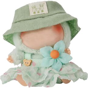Handmade 3-Piece Doll Clothes Set for 15cm Sitting Bunny Dolls, Cute Hat, Skirt & Floral Accessories, Easy On/Off Design (Purple)