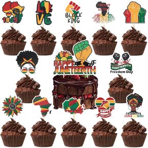 25PCS Happy Juneteenth Cupcake Toppers, Cake Topper for Black Independence Day Decoration, African American Freedom Day Picks Juneteenth Party Favors Decor Supplies Cake Decorations