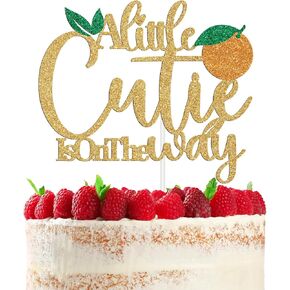 A Little Cutie is on The Way Cake Topper, Fruit Orange Baby Shower Cake Decor, Welcome Baby, Sweet Cutie Theme Baby Shower Gender Reveal Pregnancy Announcement Party Decoration Supplies