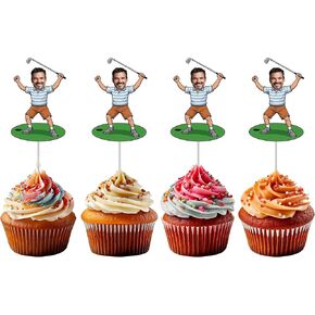 Bleu Reign Personalized Golfer Player Face Cupcake Toppers | Custom Golf Party Picks for Birthdays, Events & Celebrations