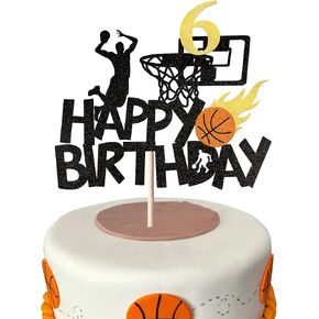 24 Pack Basketball Cupcake Toppers & Picks - Glitter Basketball Player & Slam Dunk Designs - Kids First Birthday, Sports Theme Party & Baby Shower Cake Decorations