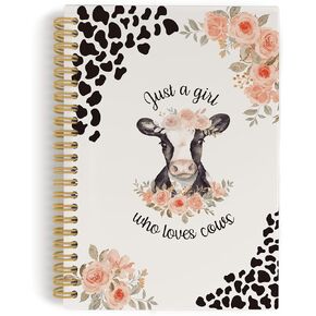 Cow Spiral Notebook, Cow Print Notebook, Just a Girl Who Loves Cows 5.5"x8.3" 164pages Lined Journal Notebooks College Ruled, Cow Lover Gifts Hardcover Notebook for Girls School Supplies