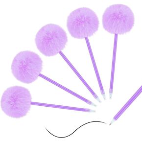 Sibba Pom Pom Pens 5 Pcs Needle Gel Ink Pens Pink Fuzzy Pens Fluffy Ballpoint Pen Cute Writing Ball Pen Black Ink Permanent Marker Plush Gel Ink Rollerball Pens for Office Girls