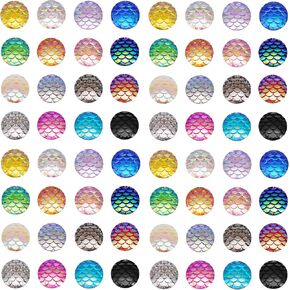 WAY DENG 100 pcs Assorted Flat Back Mermaid Fish Scale Resin Cabochons Round Sparkle Embellishments Earring Necklace Pendant Jewelry Making Craft Decor 8 mm