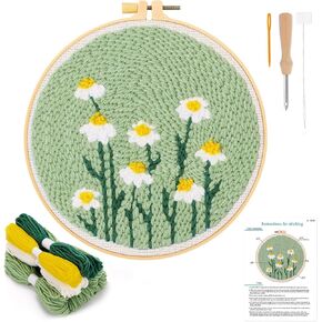 LB Pink Floral Punch Needle Kit for Beginners Adults, Punch Needle Kits Hand Embroidery Starter Kit with Flower Pattern and Instructions Punch Needle Embroidery Kit Include Embroidery Hoop Threads