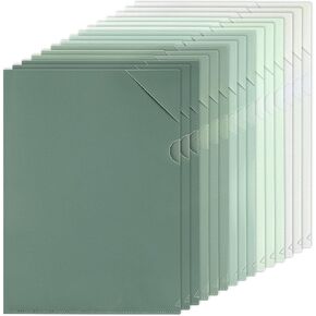 Kisston 15 Pack Green Clear Plastic Folders Sleeves Project Pockets for Letter Size 12.1x8.8, L-Shaped Transparent File Jacket for School Office Desk Supplies