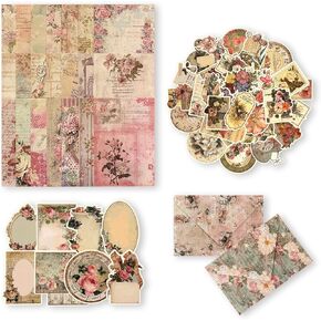 100Pcs Scrapbook Craft Paper Kit for Scrapbook Journaling Supplies ,Scrapbook Flower Stickers Aesthetic for Scrapbooking Supplies,Bullet Junk Journal Stickers Supplies with Decoupage Paper，Flower