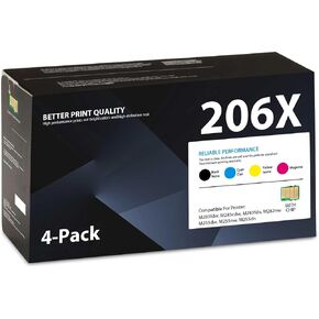 206X Toner Cartridges 4 Pack High Yield Replacement for HP 206X 206A Toner Works with Color Pro MFP M283fdw M283cdw M255dw,Pro MFP M283 M282 M255 Series Printer with Chip | Black Cyan Magenta Yellow