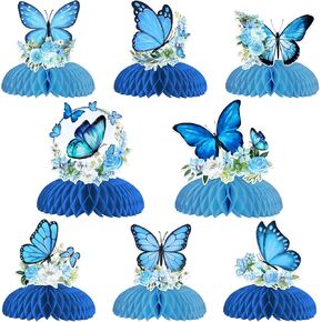 8PCS Blue Butterfly Birthday Honeycomb Centerpieces for Girls Butterfly Honeycomb Table Decorations Blue Butterfly Birthday Decorations Butterfly Birthday Baby Shower