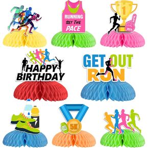 8 Pieces Running Honeycomb Centerpieces for Table, Run Themed Happy Birthday Party Decorations, Get Out Run Set The Pace Theme Table Toppers Decors Bday Party Supplies