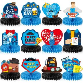 12PCS Father's Day Honeycomb Centerpieces Dad's Day Tables Decorations Honeycomb Balls Happy Fathers Day Themed Party Supplies for Dad's Birthday Family Home Party Decor Favor for Photo Backdrop