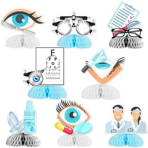 Eye Doctor Party Decorations, 8pcs Optometrist Theme Honeycomb Centerpiece Double-sided Printed Ophthalmologist Theme Party Table Decorations for Eye Doctor Birthday Graduation Party Supplies