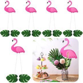 6 Sets Hawaiian Luau Aloha Party Decorations Flamingo Table Centerpieces, Including Flamingo Cutouts Tropical Leaves fibre rods for Hawaii Beach Birthday Summer Party Table Supplies