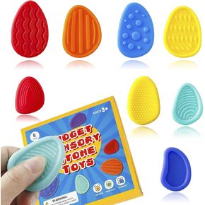 Fidget Toys Kids Sensory Stone: 8 Pack Silicone Textured Soft Worry Stones - Small Silent Autism Fidgets for Anxiety Relief | Calm Down Quiet Item Toys | Classroom Students Prizes