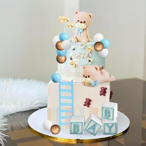 Blue Bear Cake Decoration Bear Cake Toppers Baby Bears Cake Topper for Baby Shower Birthday Cake Decoration(Blue)