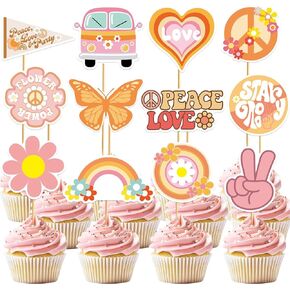 48 Pcs Groovy Cupcake Toppers Groovy Cake Decorations Groovy Party Decorations Two Groovy Birthday Decorations