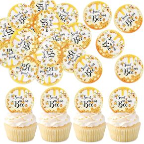 Ercadio 40 Pack Edible Bee Cupcake Toppers Honeycomb Bee Cupcake Picks Sweet as can Bee Spring Flower bees Cake Toppers for Bee Theme Birthday Baby Shower Party Kids Cake Decor Supplies
