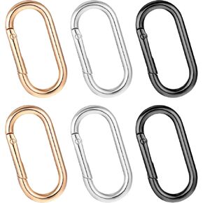 6 Pcs Ring Clip for Purse Strap, Metal Keyring Purse Clip Carabiner Ring Snap Hook Buckle Keychain for Handbags Strap Extender Keyrings, Oval Carabiner Clips (Gold, Silver, Black)