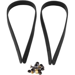 Bag Strap 65cm Replacement Handmade Leather Bag Handles with Bronze Rivets for Diy Shoulder Bag Purse Making Supplies 2 Pcs(Black)