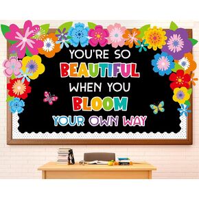 Back to School Floral Bulletin Board Bloom Your Own Way Bulletin Board Decorations Inspirational Floral Butterfly Paper Cutouts for Summer School Office Home Nursery Chalkboard Wall Door Supplies