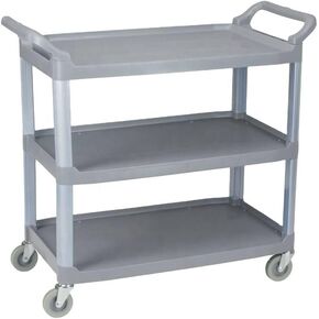 Matthew Plastic Large Utility Carts with Wheels,Heavy Duty 400lbs Capacity Rolling Service Cart,3-Tier Restaurant Food Cart with Hammer for Office,Warehouse,Garage - 2 Handles Gray 41"H x 38"W x 20"D