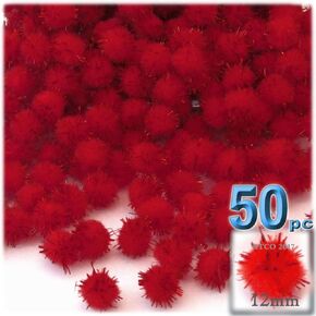 The Crafts Outlet Chenille Sparkly Pom Poms, Red Porcupine, 0.5-inch (12-mm), 50-pc, Red