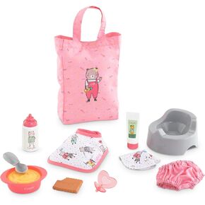 Corolle - Large Accessories Set for Mon Premier Poupon 12" Baby Dolls, 11-Piece Set Includes Bottle, Bib, Diaper, Potty, Pacifier, Tote Bag and More