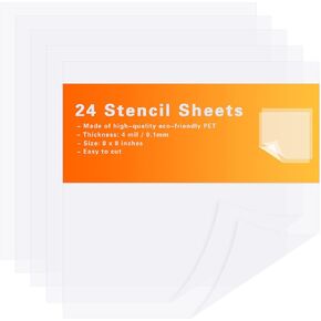 24Pcs Easy Cut Stencil Sheet Set, 8"x 8" Blank Mylar Stencil Sheets for Craft, Acetate Mylar for Cricut Vinyl Cutting