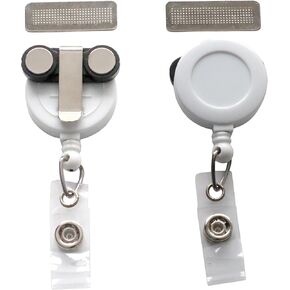 2 Pack - Magnetic Name Badge Holder - Retractable Badge Reel with Magnet Back - Retracting Clothing Friendly Lanyard Work ID Holder for Shirt, Lapel, Scrubs, and More by Specialist ID (Clear)