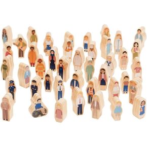 Kaplan Early Learning International Families and Community Workers - 42-Piece Wooden Block Play People Figures for Dramatic Play & Storytelling, Toddlers, Ages 2+