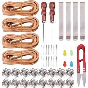 FREEBLOSS 4 Pcs Sewing Machine Leather Belt Treadle Sewing Machine Belt with Hook for Singer/Jones Replacement Leather Belt for Sewing Machine 72 Inch with Accessories