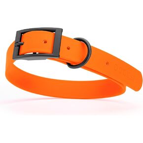 Dogline Biothane Waterproof Dog Collar Strong Coated Nylon Webbing with Black Hardware Odor- Proof for Easy Care Easy to Clean High Performance Fits Small Medium or Large Dogs, Hunter Orange