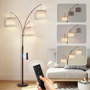 Netin Arc Floor Lamp with Remote, 3 Light Floor Lamp for Living Room Bright Lighting, 3 Color Temperature, Dimmable Tall Standing Lamp, Mid Century Tree Floor Lamp for Bedroom Office