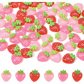 72 Pcs Resin Strawberry Flat Back Charms Resin, Pink Strawberry Flat Backs Buttons Beads Bulk Embellishments for Scrapbooking Embellishment Hair Accessories DIY Craft Decor（3 Color）