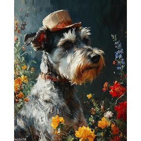 WUIVCTR Paint by Number for Adults, Schnauzer Gentleman's Tea Trot, Oil Painting for Beginner, DIY Acrylic Painting Kit for Room Decor Gift 16x20 Inch