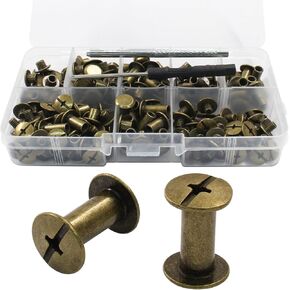 110 Sets Chicago Screws Assorted Kit, 6 Sizes Gun Black Chicago Rivets Belt Screws with Tool, Round Flat Head Buttons Studs for Leather Crafting, Purse, Bag (M5 x 4,5,6,8,10,12)