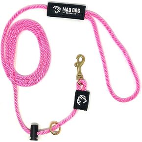 Mad Dog Products Dual Purpose Dog Leash 1/4" x 6' Pink Signature Rope - Made in USA
