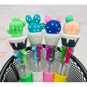 12Pcs Cactus Multicolor Pen in One 4-in-1 Cute Bulk Fun Mini Pens Assorted Ink Kawaii Ballpoint Pens for Kids Birthday Gift Student Present School Supplies Party favors