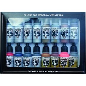Vallejo Paints: Model Air Color Set - Metallic Effects - 16 Paint Colors - 18ml (.60oz) Bottles, Acrylics for Modeling & Miniatures, Opaque, Hobby