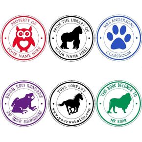 CHOOSE FROM 60 ANIMAL DESIGNS! - This Book Belongs To From the Library of Personalized Self Inking Stamp Custom Teacher Student Children Gift Book Naming Customized Name Rubber Stamper Classroom Wood