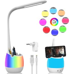 ERAY Rechargeable Battery Operated Lamp with 3 Color Modes/8 Colors Night Light/Pen Holder, Kids LED Desk Table Lamp for Home Office Dorm Reading Studying, Eye Caring, Ideal Gifts, Adapter Included